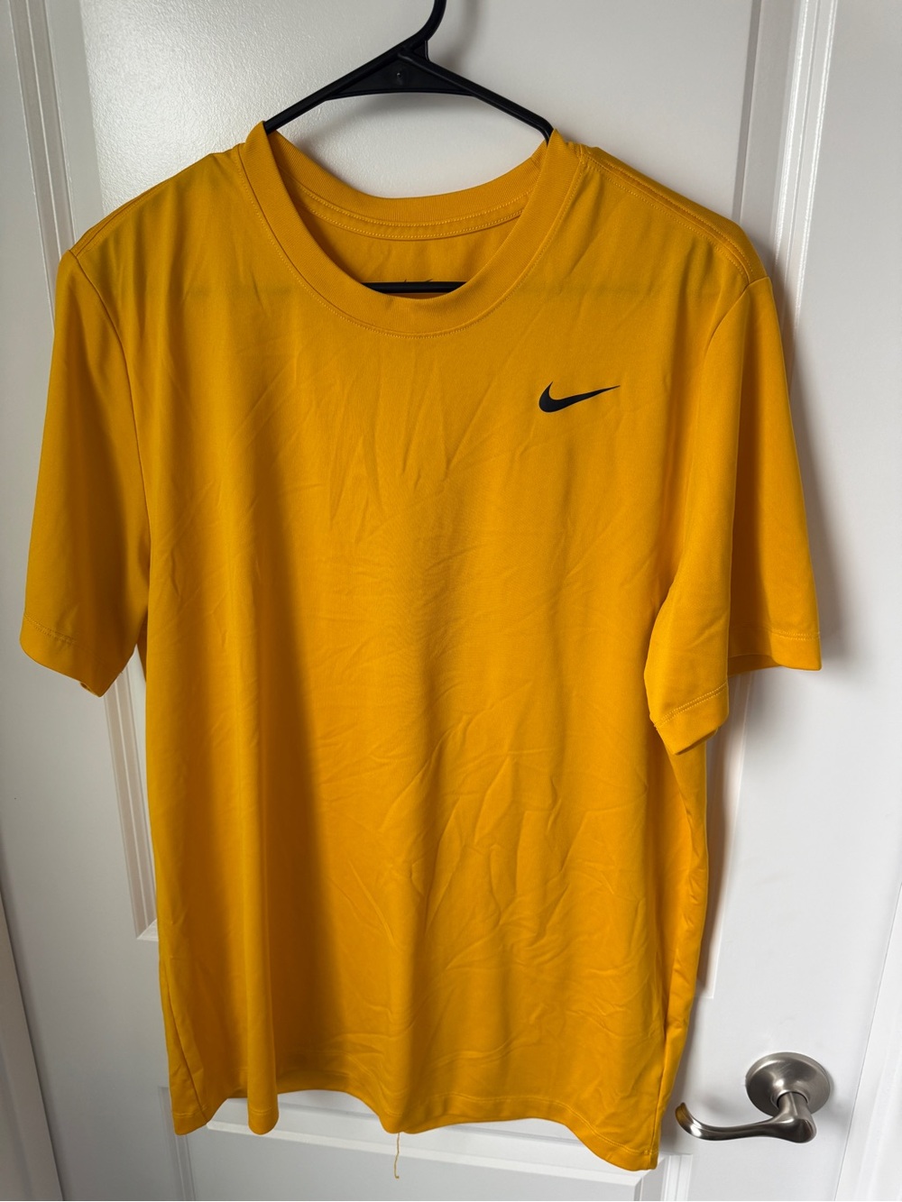 Nike Yellow Short Sleeve Athletic Tee with Black Swoosh Logo